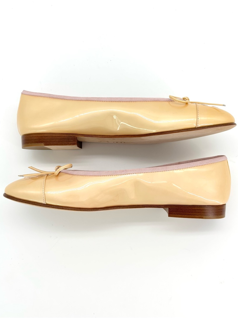 Chanel Vintage Lagerfeld CC Logo Bow Cap Toe Patent Leather Ballet Flats 38.5 - Picture 5 of 15